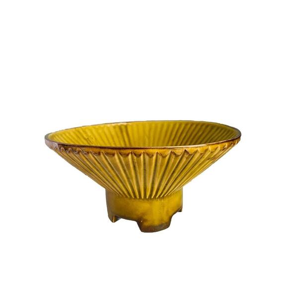 Vintage Art Deco UPCO #422 Round Footed Bowl Olive Green Home Decor Retro MCM - Picture 1 of 8